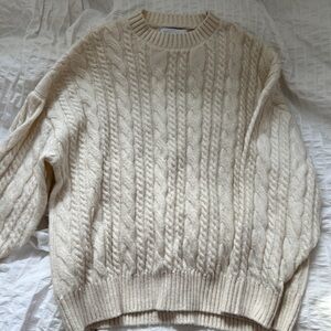 Bershka Cream Cable Knit Wool Sweater